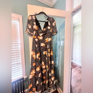 Astr Black Floral Dress with Puff Sleeves